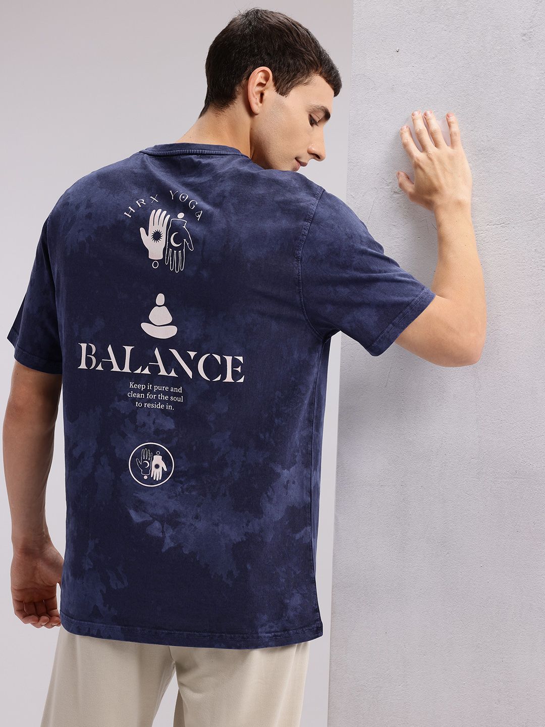 HRX by Hrithik Roshan Printed Washed Effect Pure Cotton Yoga T-shirt