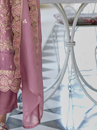 Indo Era Ethnic Motifs Embroidered V Neck Straight Kurta With Trousers & Dupatta