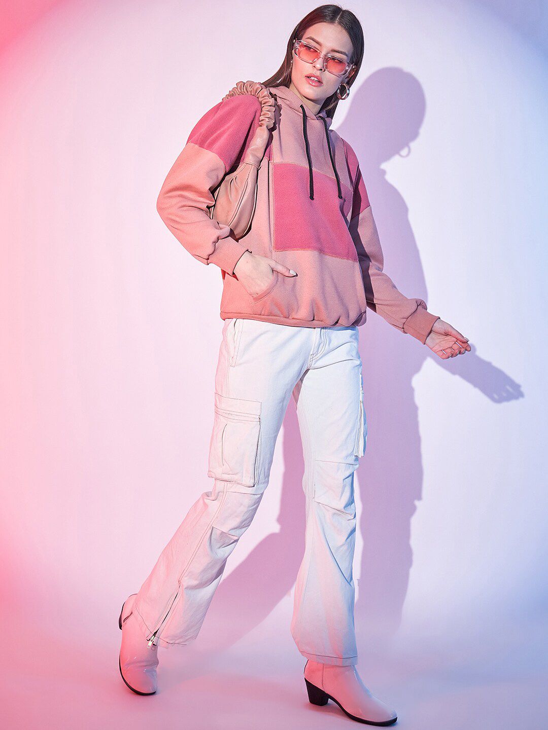 STREET 9 Colourblocked Hooded Pullover Sweatshirt