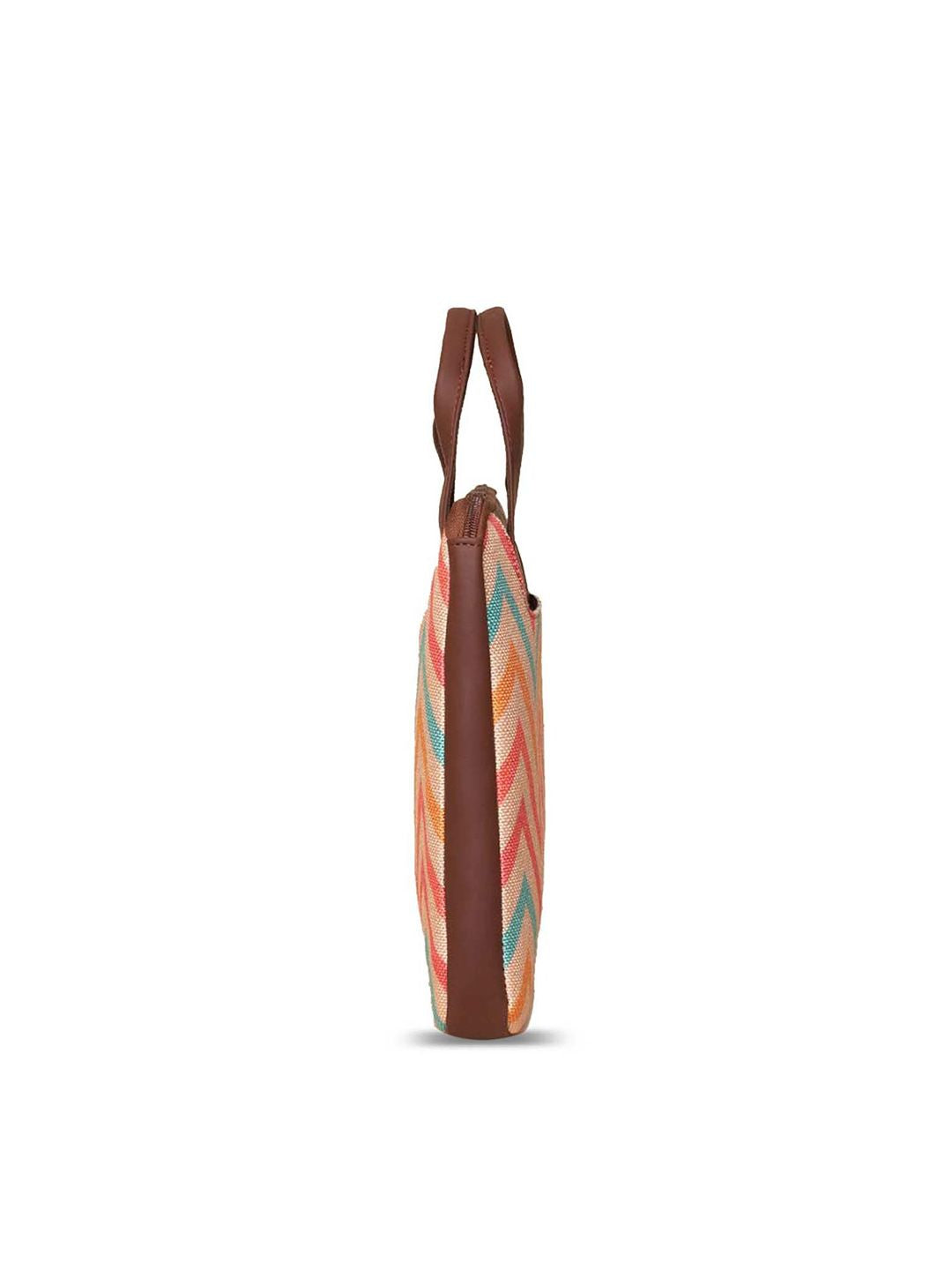 ZOUK Women Brown & Peach-Coloured Printed Jute Laptop Sleeve