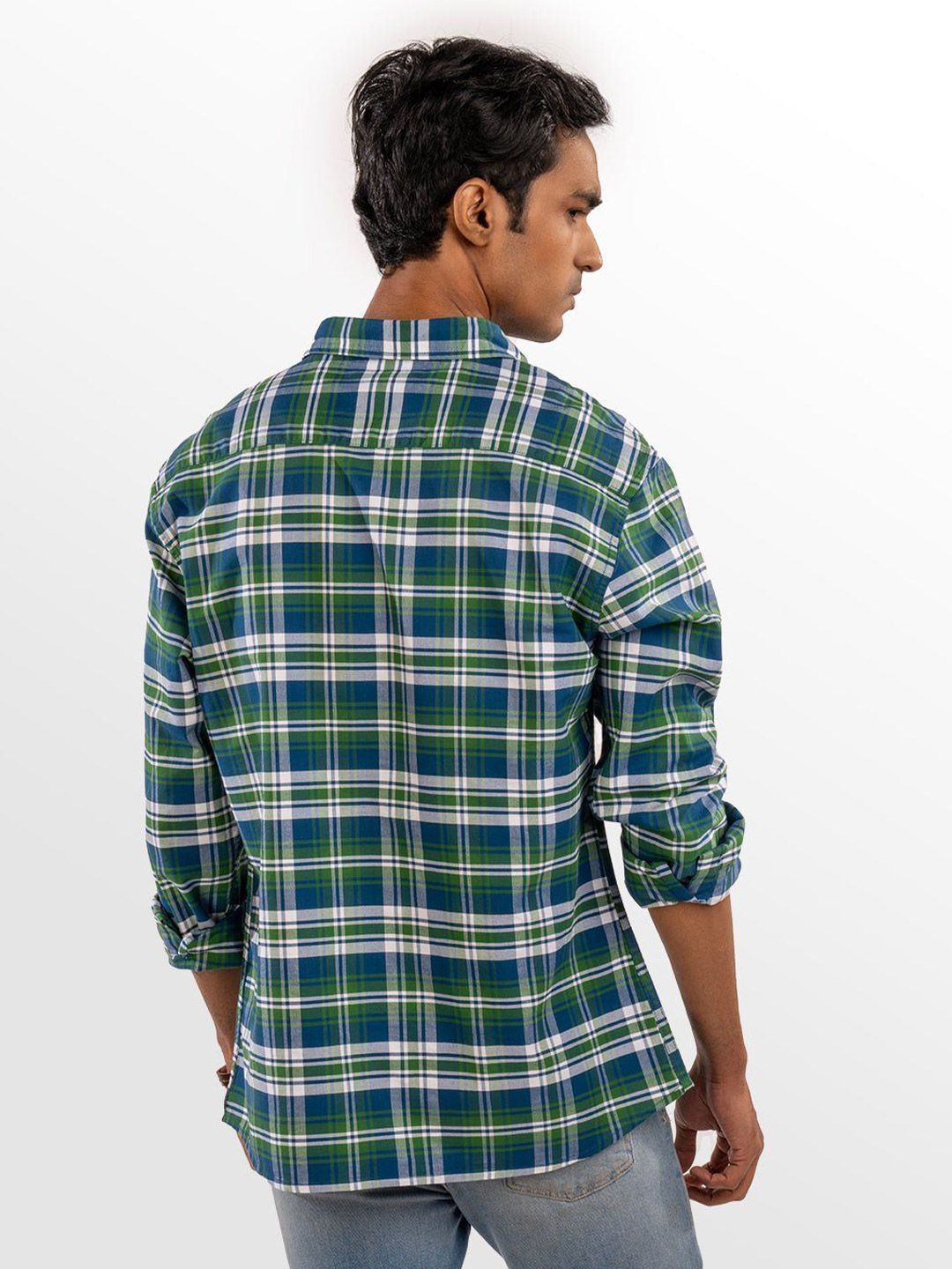 Eszett Checked Long Sleeves Spread Collar Pure Cotton Regular Fit Casual Shirt