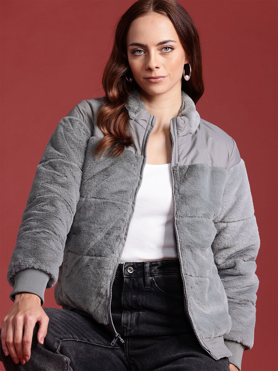 all about you Faux-Fur Detail Bomber Jacket