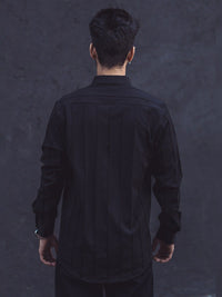 Powerlook Black Vertical Striped Dobby Casual Shirt