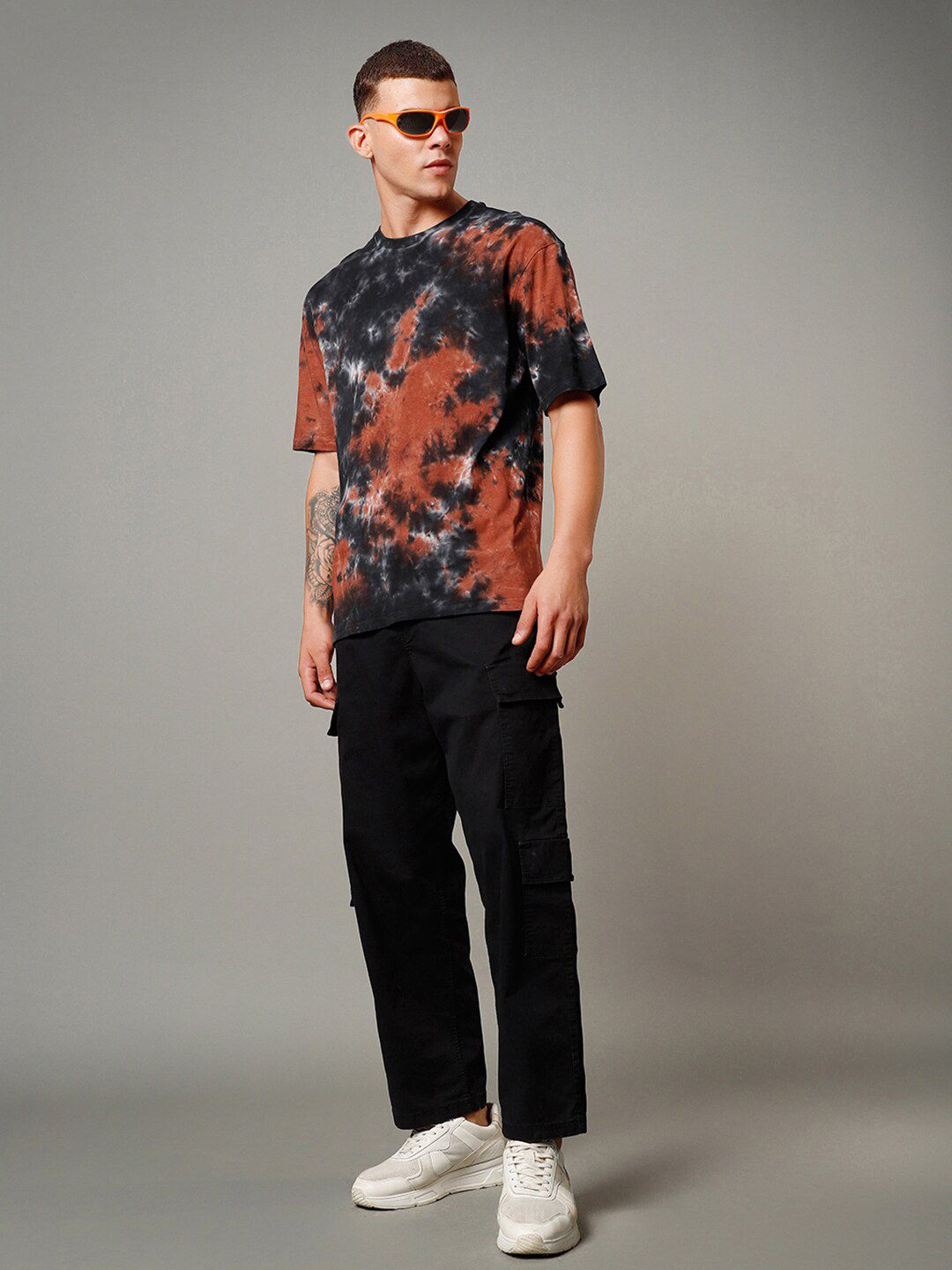 Bewakoof Tie and Dye Printed Drop-Shoulder Pure Cotton Oversized T-shirt