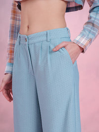 DressBerry Women Geometric Textured Pleated Detail Flared Fit Wide Leg Trousers