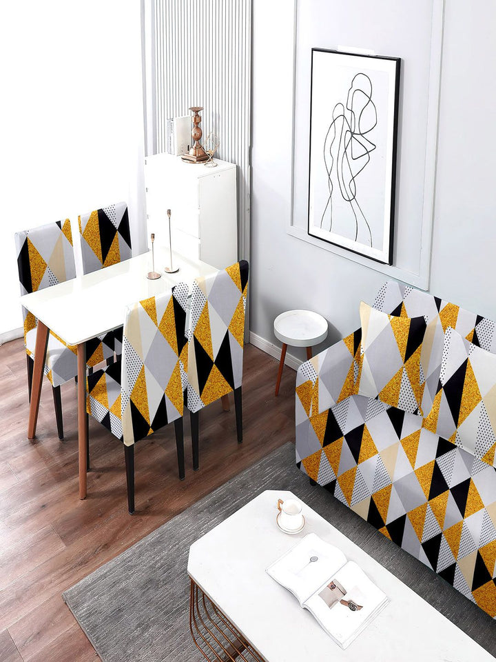 Cortina White & Yellow Printed 3-Seater Stretchable Non-Slip Sofa Slipcover