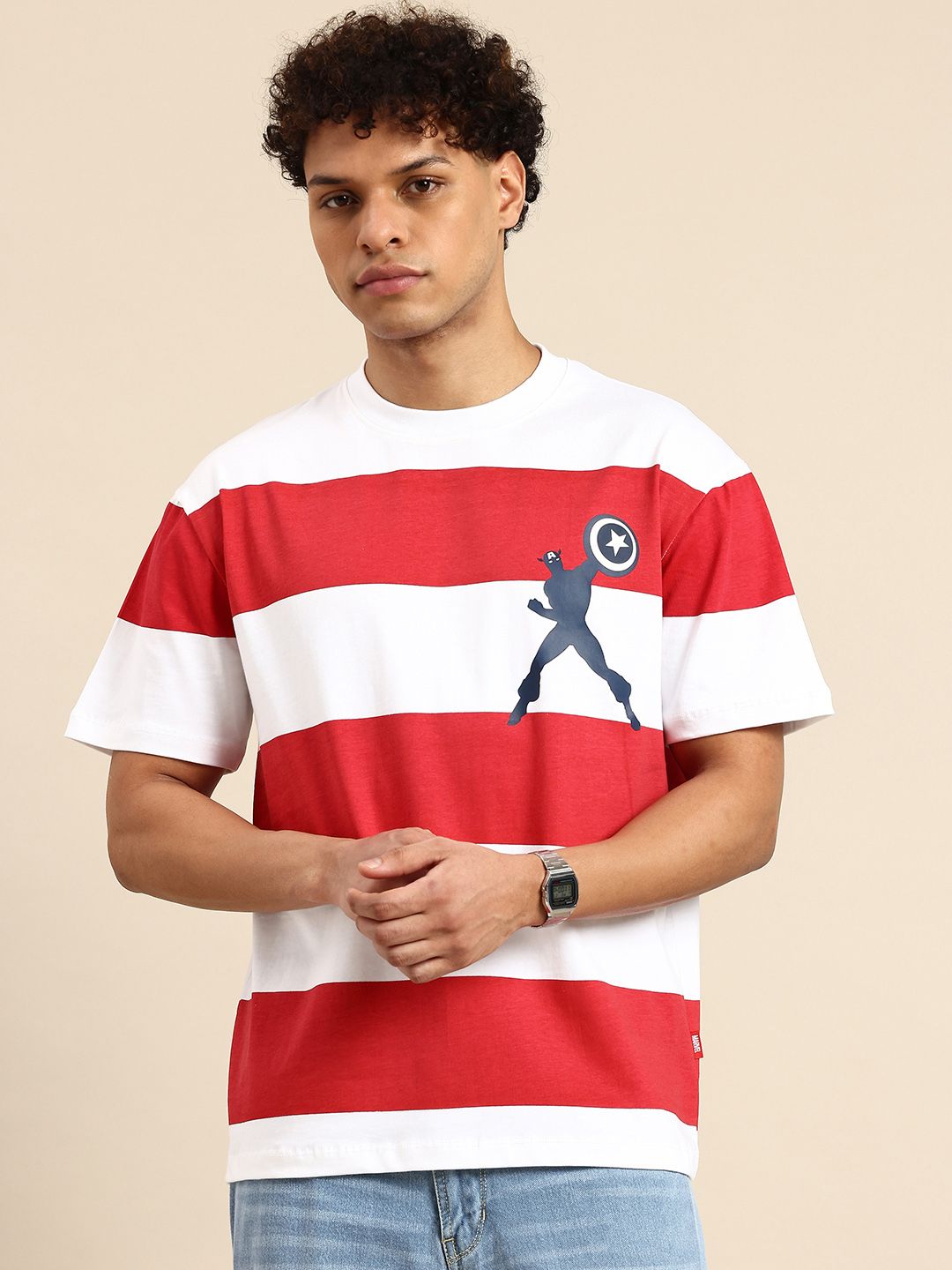 Being Human Captain America Printed Drop-Shoulder Sleeves Easy Fit Pure Cotton T-shirt