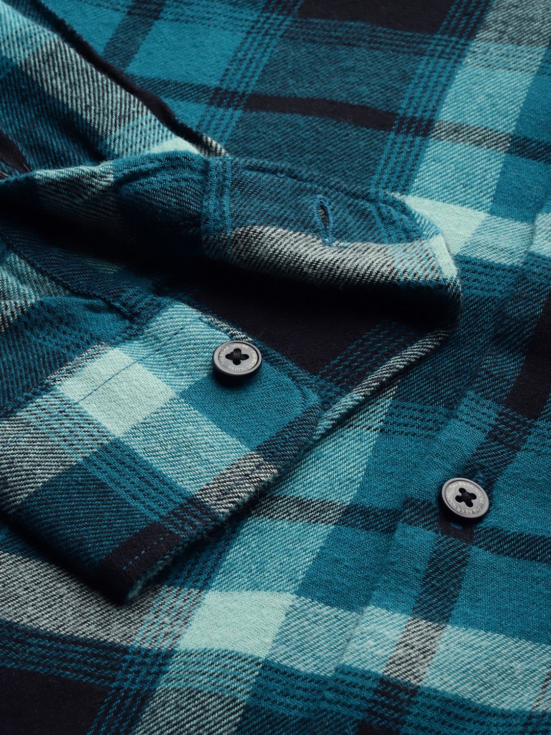 THE BEAR HOUSE Men Teal Blue & Black Slim Fit Checked Flannel Casual Shirt
