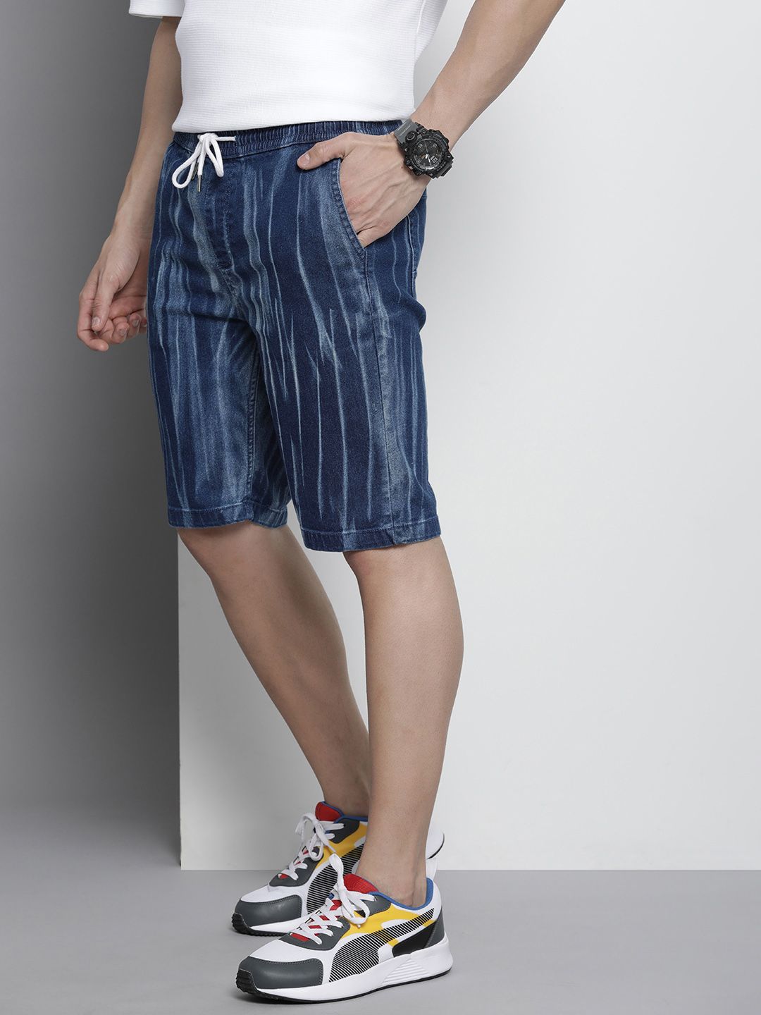 The Indian Garage Co Men Abstract Printed Denim Shorts