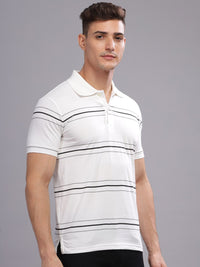 ADRO Striped Printed Polo Collar Short Sleeves Cotton Oversized Casual T-shirt