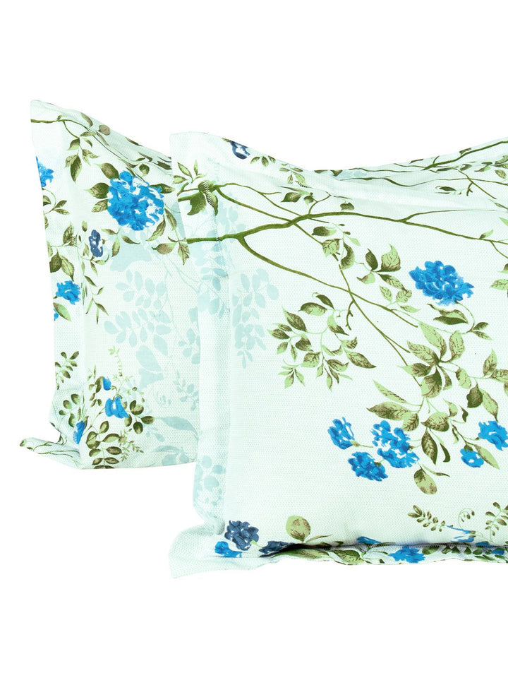 Story@home Ventura Blue Green Floral Printed 144 TC Queen Bedsheet With 2 Pillow Covers