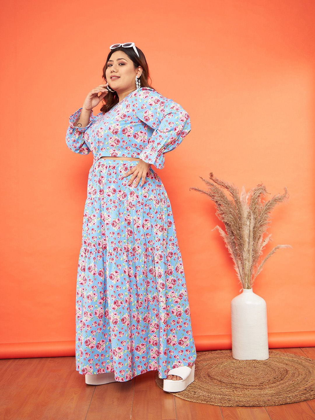SASSAFRAS Curve Women Floral Printed Crepe Dress