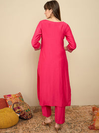 Indo Era Floral Embroidered Liva Straight Kurta With Trousers