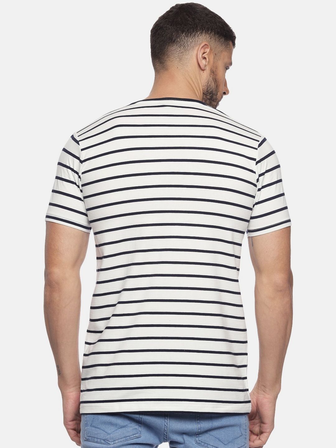 ADRO Men Striped Round Neck Cotton T-shirt