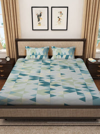 KLOTTHE Blue Geometric Pure Cotton 400 TC King Superfine Bedsheet dengan 2 Sarung Bantal-98 x 89 inci