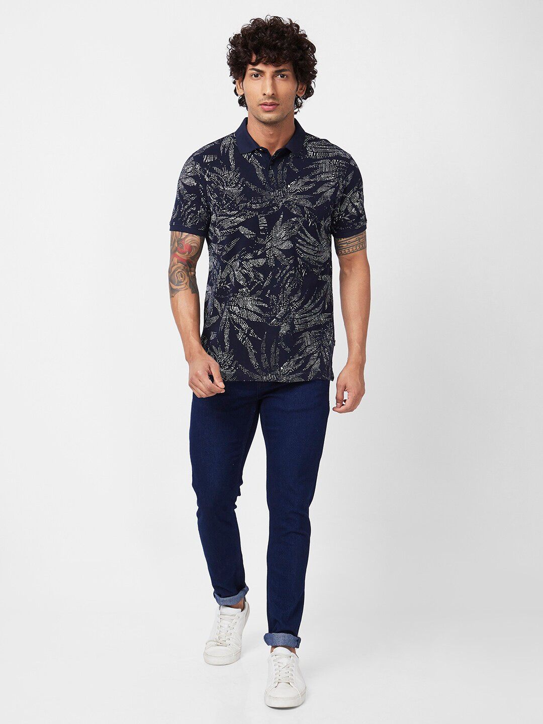 SPYKAR Graphic Printed Polo Collar Slim Fit Cotton Casual T-Shirt