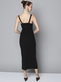 SASSAFRAS Women Black Textured Sheath Midi Dress