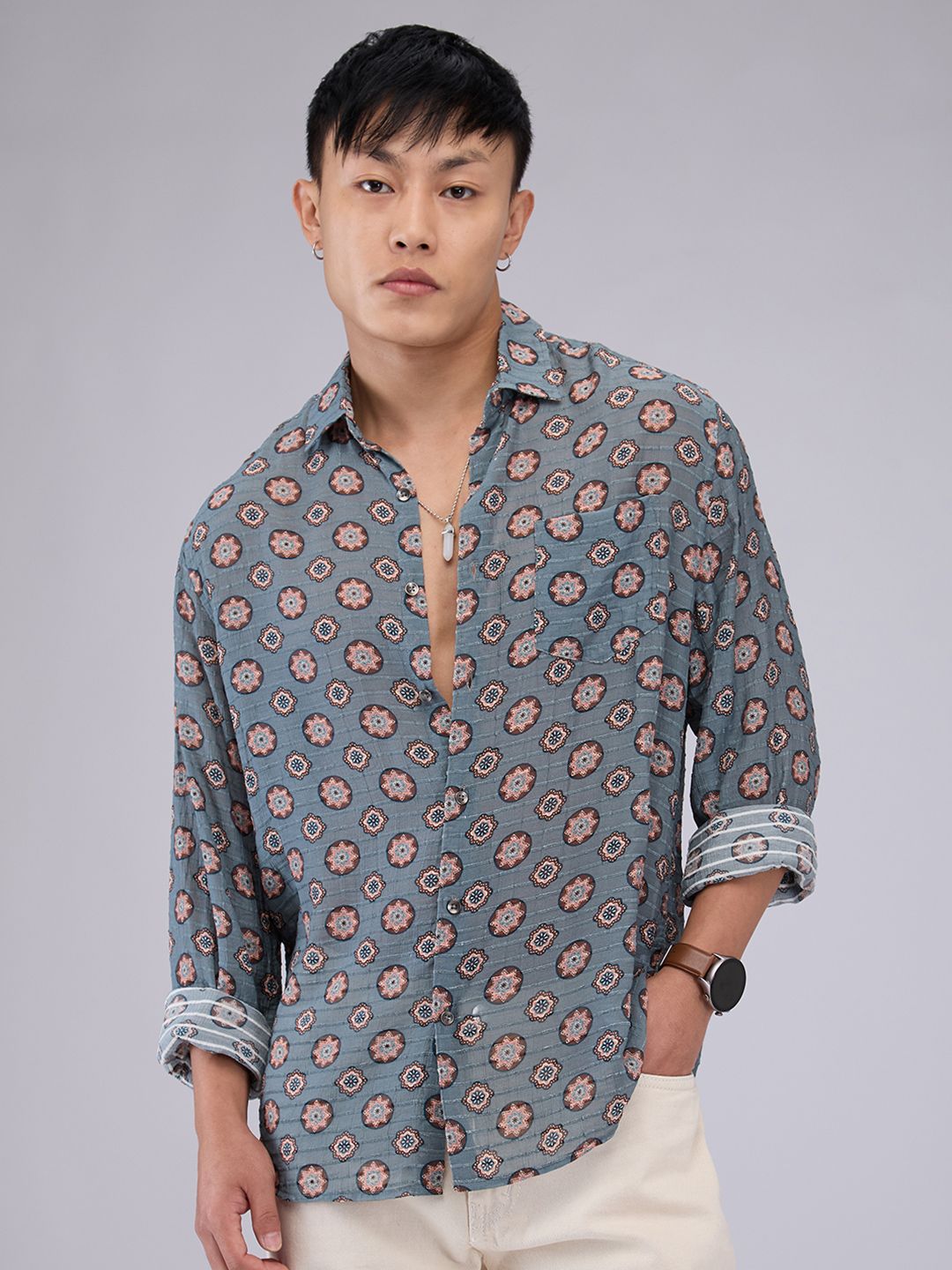 VASTRADO Men Classic Fit Spread Collar Floral Printed Relaxed Fit Casual Shirt
