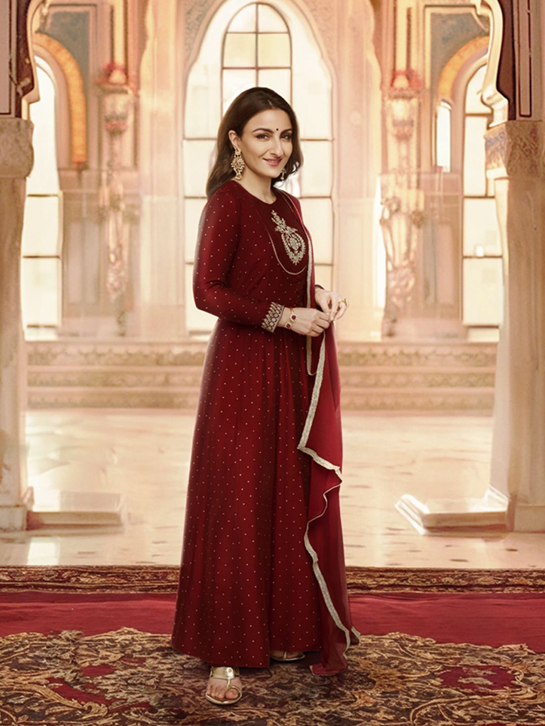 House of Pataudi Embroidered Anarkali Jashn Kurta with Palazzos & Dupatta