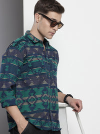 The Indian Garage Co Self Design Geometric Jacquard Relaxed Fit Shirt