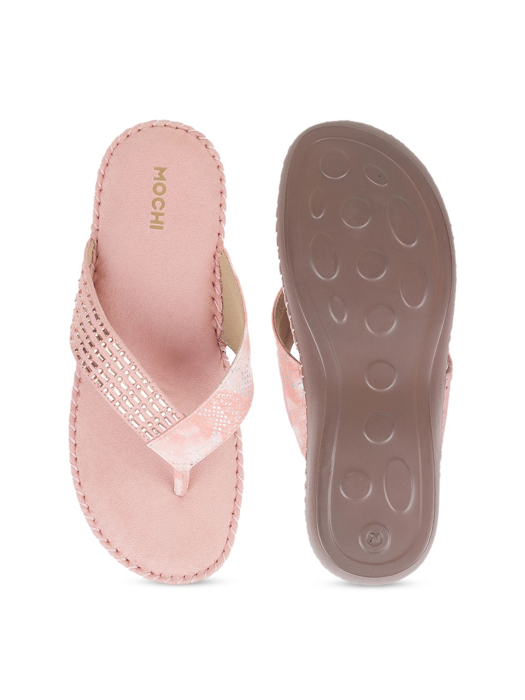 Mochi Women Pink Embellished T-Strap Flats