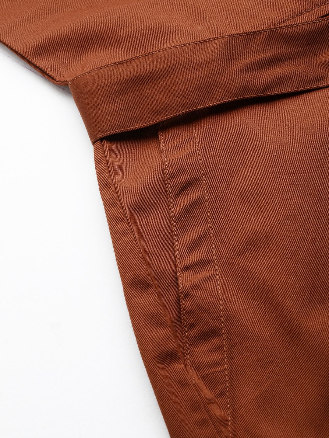 ether Rust Brown Pure Cotton Solid V-Neck Playsuit