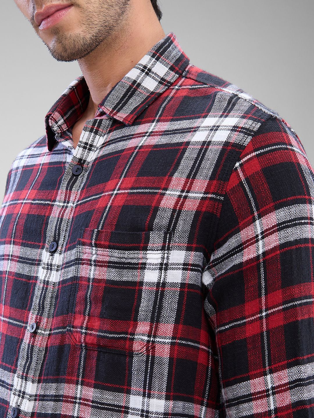 SPYKAR Men Tartan Checks Spread Collar Slim Fit Casual Shirt