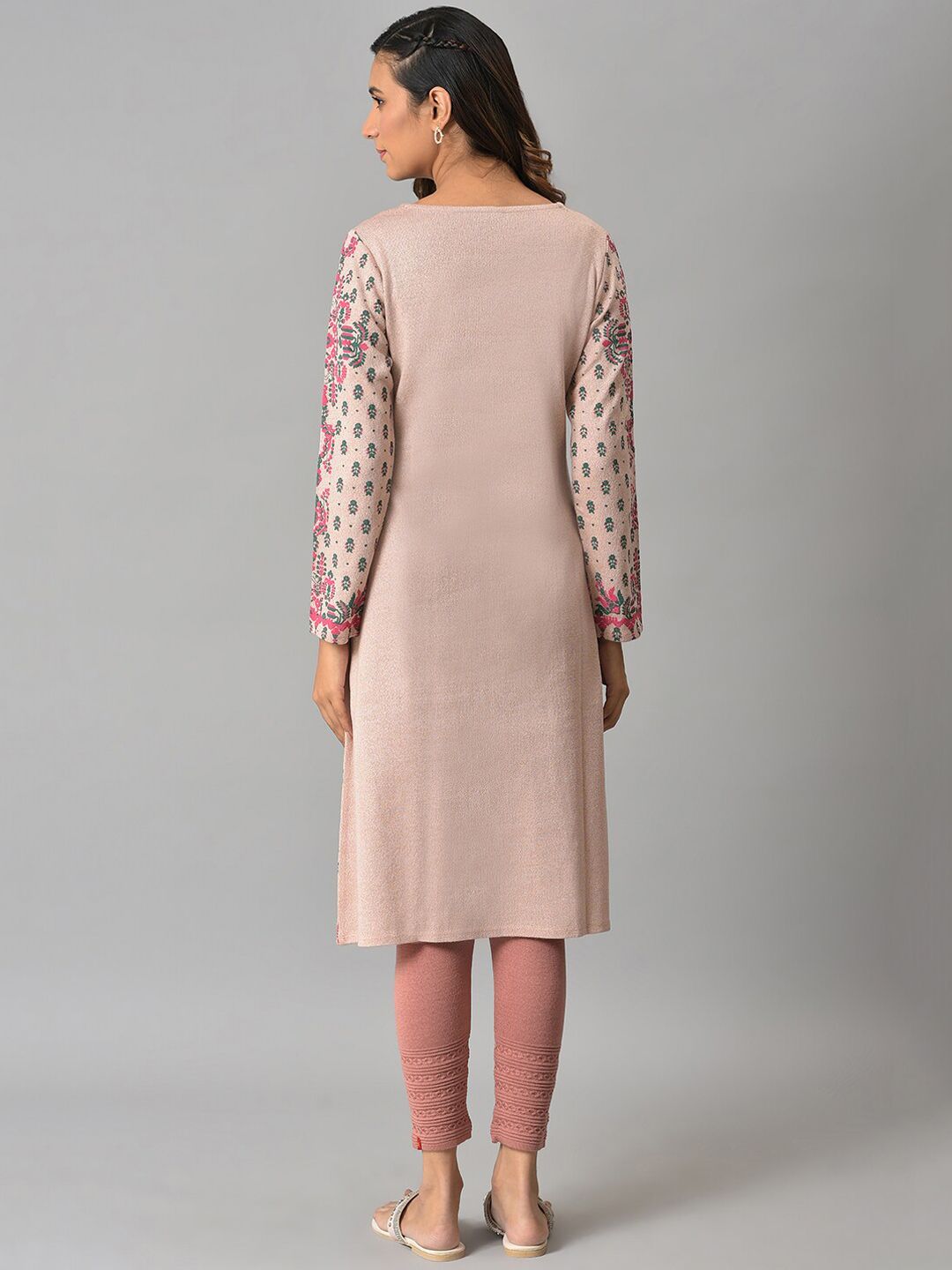 W Women Pink Ethnic Motifs Printed V-Neck Kurta