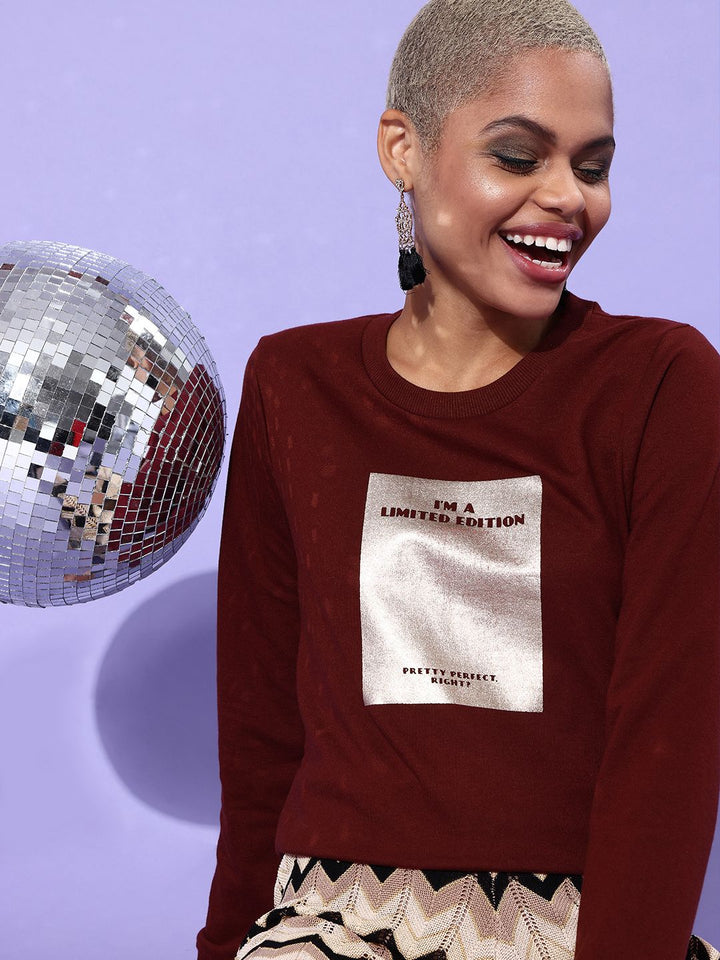 DressBerry Women Burgundy Printed Sweatshirt