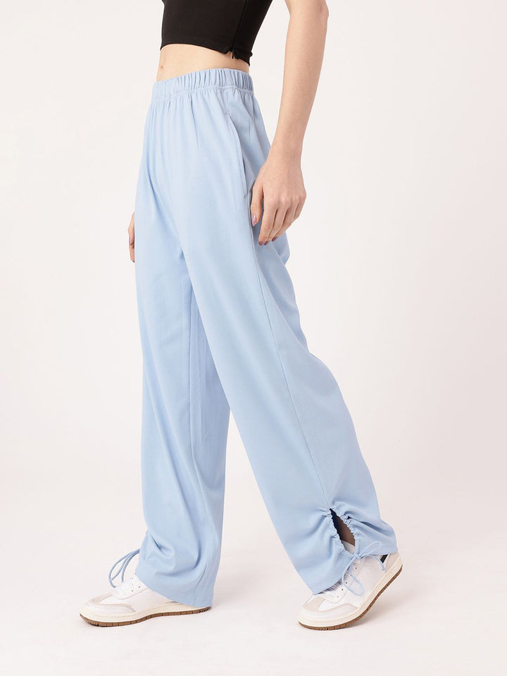 DressBerry Women Street Glam Ribbed Tie-up Detailed Relaxed Fit Trousers