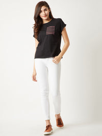 Miss Chase Women Black Solid Round Neck T-shirt