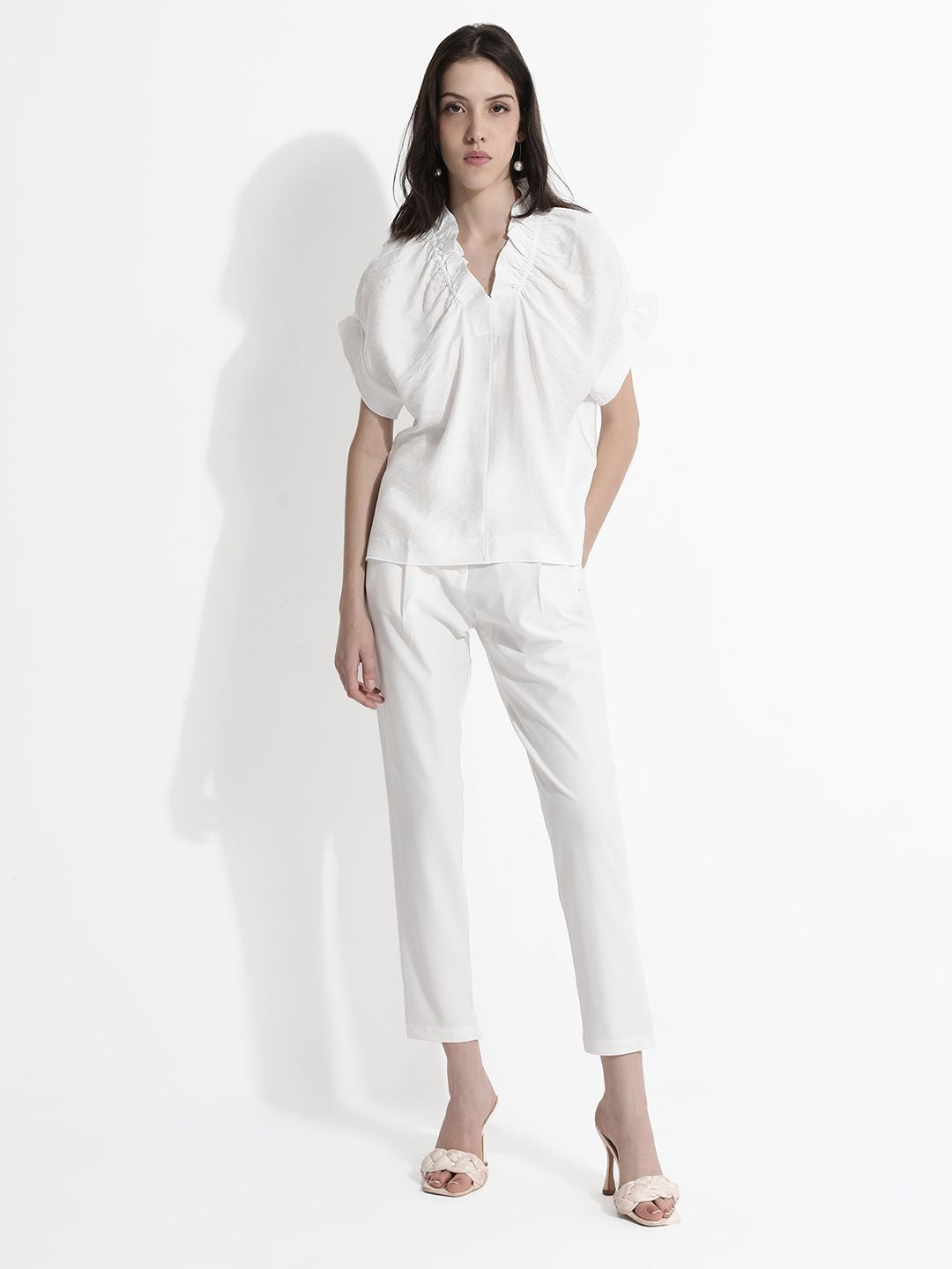 RAREISM Solid V-Neck Extended Sleeves Top