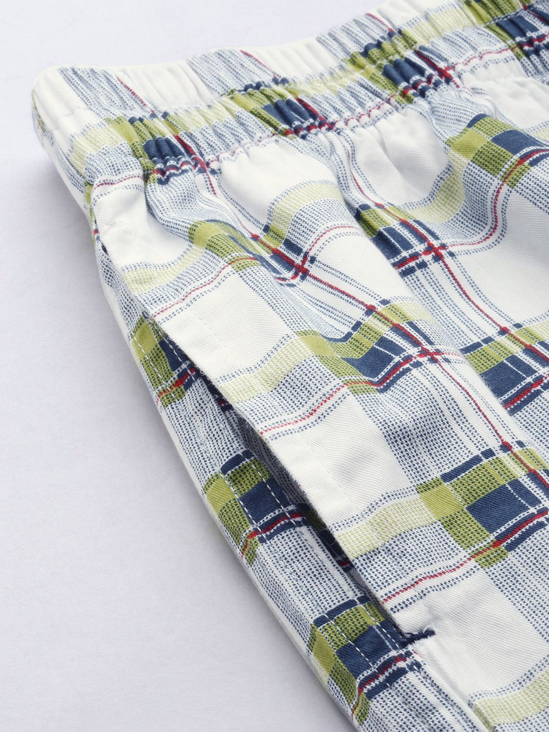 The Indian Garage Co Men White & Blue Checked Pure Cotton Boxers 0620-BXR06-07
