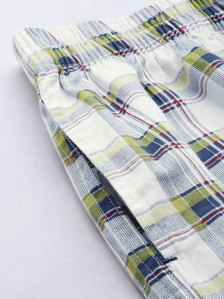The Indian Garage Co Men White & Blue Checked Pure Cotton Boxers 0620-BXR06-07