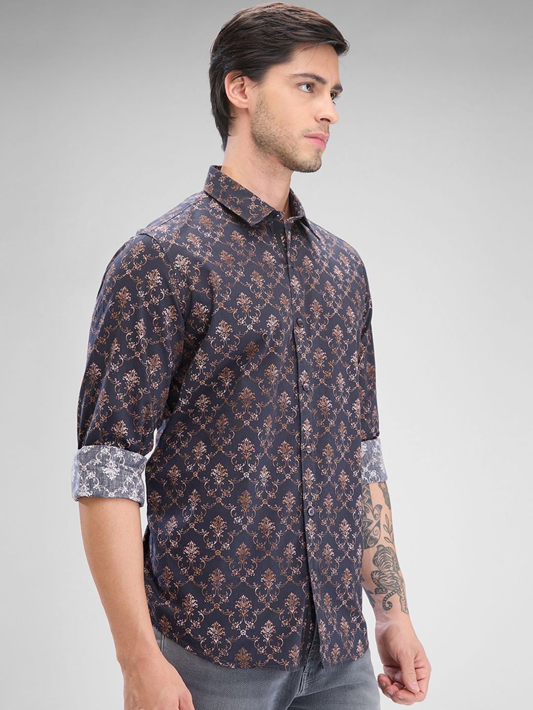 SPYKAR Men Ethnic Printed Spread Collar Slim Fit Casual Shirt