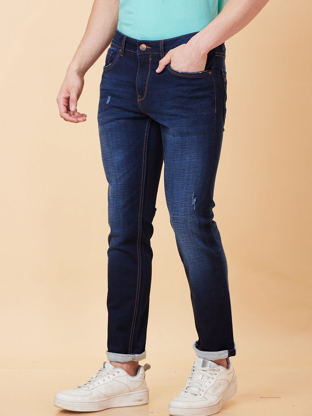 Being Human Men Skinny Fit Low Distress Light Fade Jeans