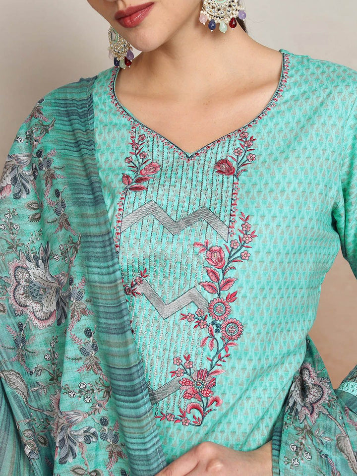 Vishudh  Ethnic Motifs Embroidered Pure Cotton Straight Kurta & Trousers With Dupatta