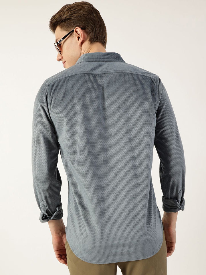 Thomas Scott Men Classic Spread Collar Textured Solid Slim Fit Casual Shirt