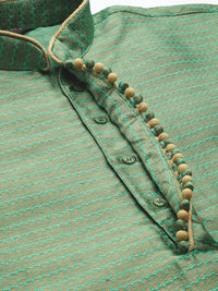 SOJANYA Men Green & Golden Woven Design Kurta Lurus