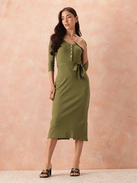 all about you Cotton Ribbed Sheath Midi Dress with Belt
