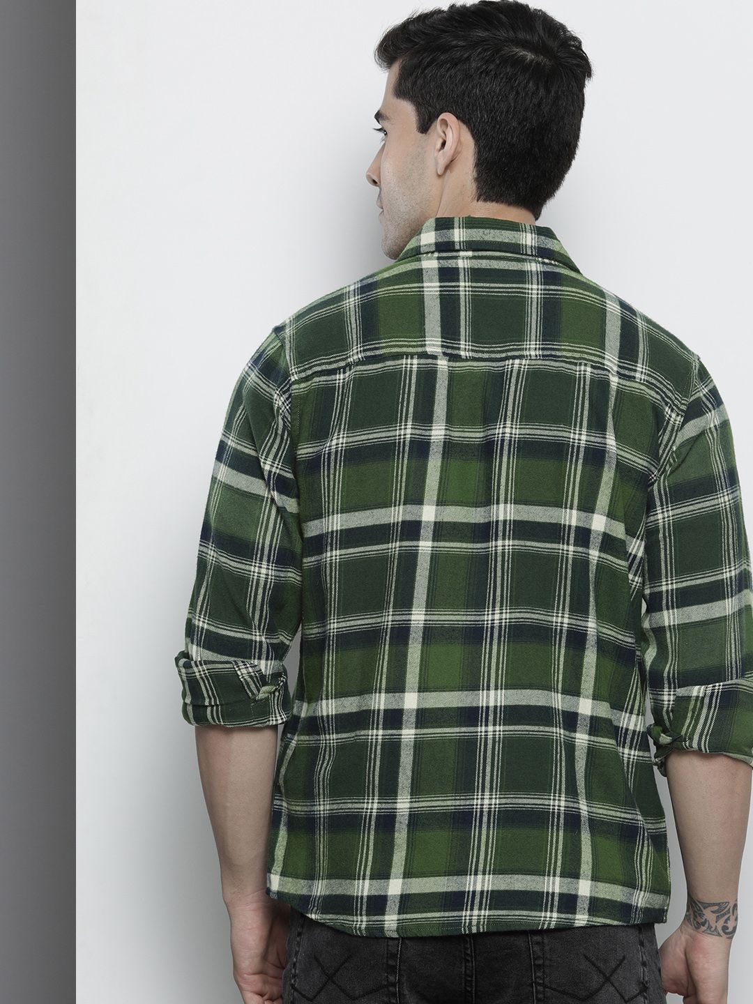 The Indian Garage Co Men Regular Fit Checked Double Flap Pocket Flannel Shirt
