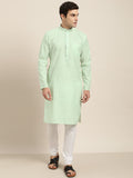 SOJANYA Men Sea Green & White Striped Straight Kurta