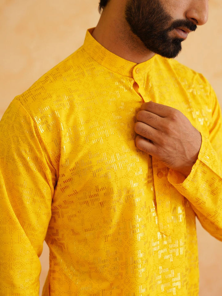 SOJANYA Mandarin Collar Long Sleeves Woven Design Pure Cotton Kurta with Churidar