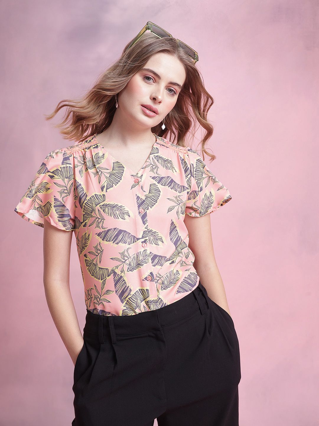 DressBerry Tropical Print Shirt Style Top