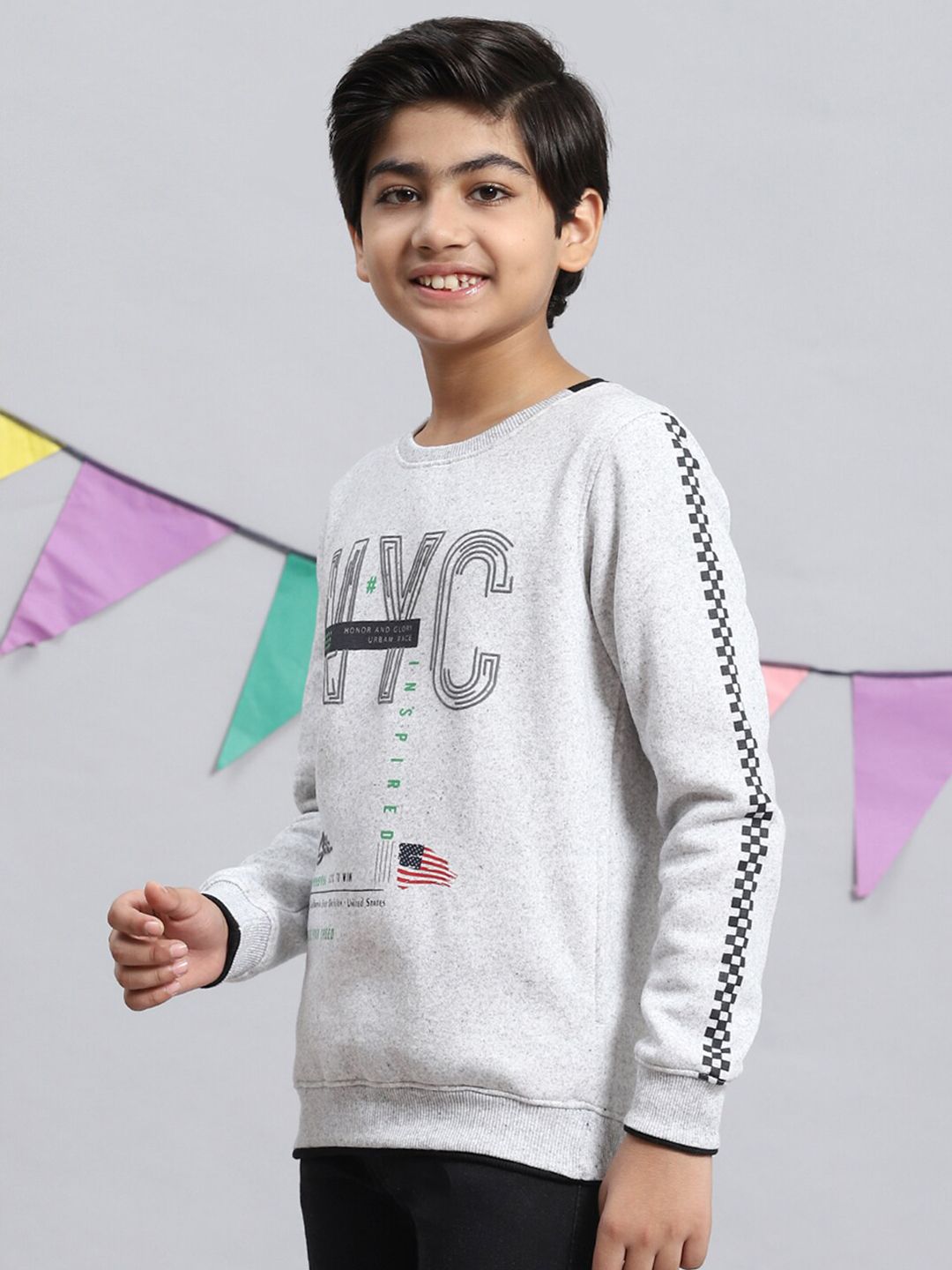 Monte Carlo Boys Typography Printed Cotton Pullover Sweatshirt