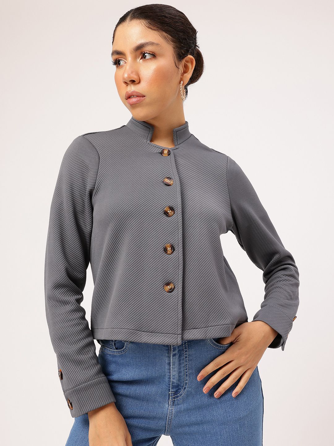 Dressberry Striped Mirage Stand Collar Jacket