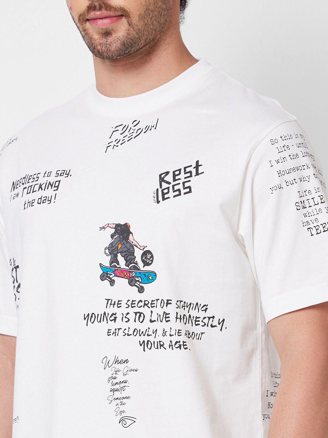 SPYKAR Round Neck Short Sleeves Typography Printed Pure Cotton T-shirt