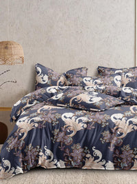 Cortina Glazed Cotton Navy Blue Paisley  140 TC King Bedsheet with 2 Pillow Covers