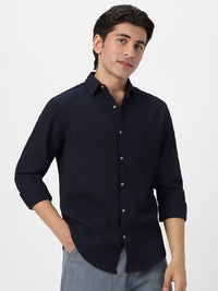 Urbano Fashion Men Spread Collar Textured Cotton Casual Shirt