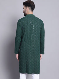 SOJANYA Turutan Sulam Geometrik Kolar Mandarin Kurta Kapas Tulen